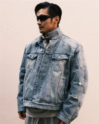 24FW KANYE WEST YZY Brand Fashion High-Street Heavy Weight Denim Jacket Worn Quality Jacket Coat For Men