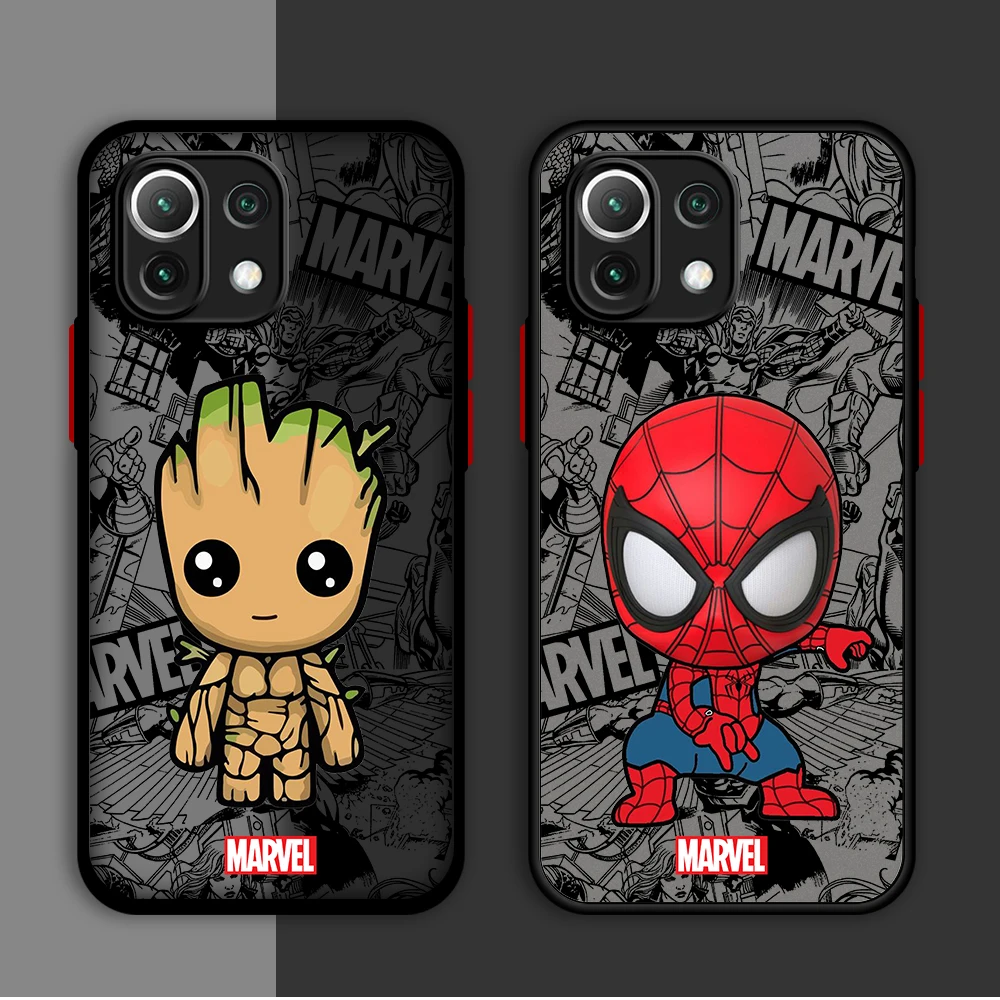 Matte Silicone Back Cartoon Marvel Groot Spiderman Cover Case for Xiaomi Redmi K40 Pro 10C A1 9T 10 9 A2 9C 9A 12C