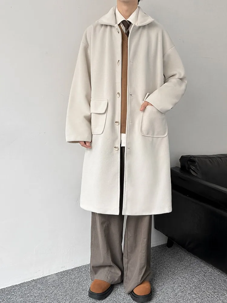 

Khaki Woolen Coat Men's 2024 New Autumn Winter Mid-Length Korean Sle High-End Knee-Length Windbreaker Warm Long Sve Coat