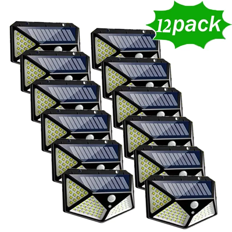 NONE 12 Stück 100 LED-Solarwandleuchte mit 3 Modi, Sicherheits-Bewegungsmelder, wasserdichte Solarleuchten für den Außenbereich, für Hof, Garage, Deck, Garten 5