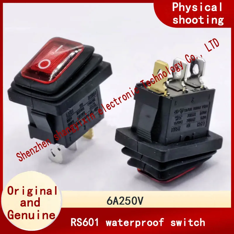 RS601 waterproof IP65 switch 3-pin 2-position 220V red light copper pin silver contact KCD1 installation hole 13X19mm