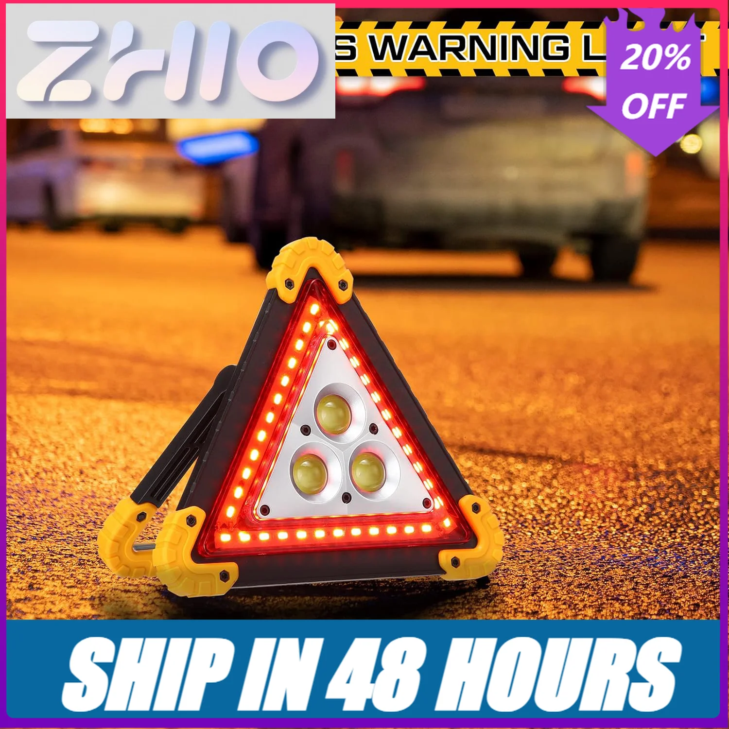 Fit Emergency Rechargeable LED Triangles Warning Lights for Cars, Signal Light with USB for Vehicle Truck Accident Repairing Haz
