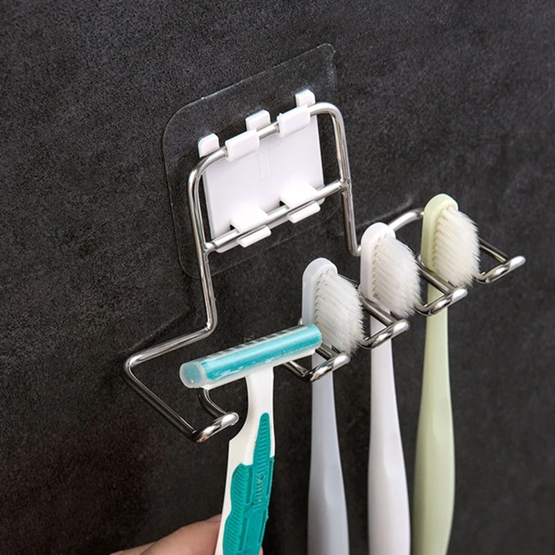 Stainless Steel Toothbrush Holder For Wall Mounted Bathroom Tooth Brush Toothpaste Razor Organizes Stand Bathroom Accessories