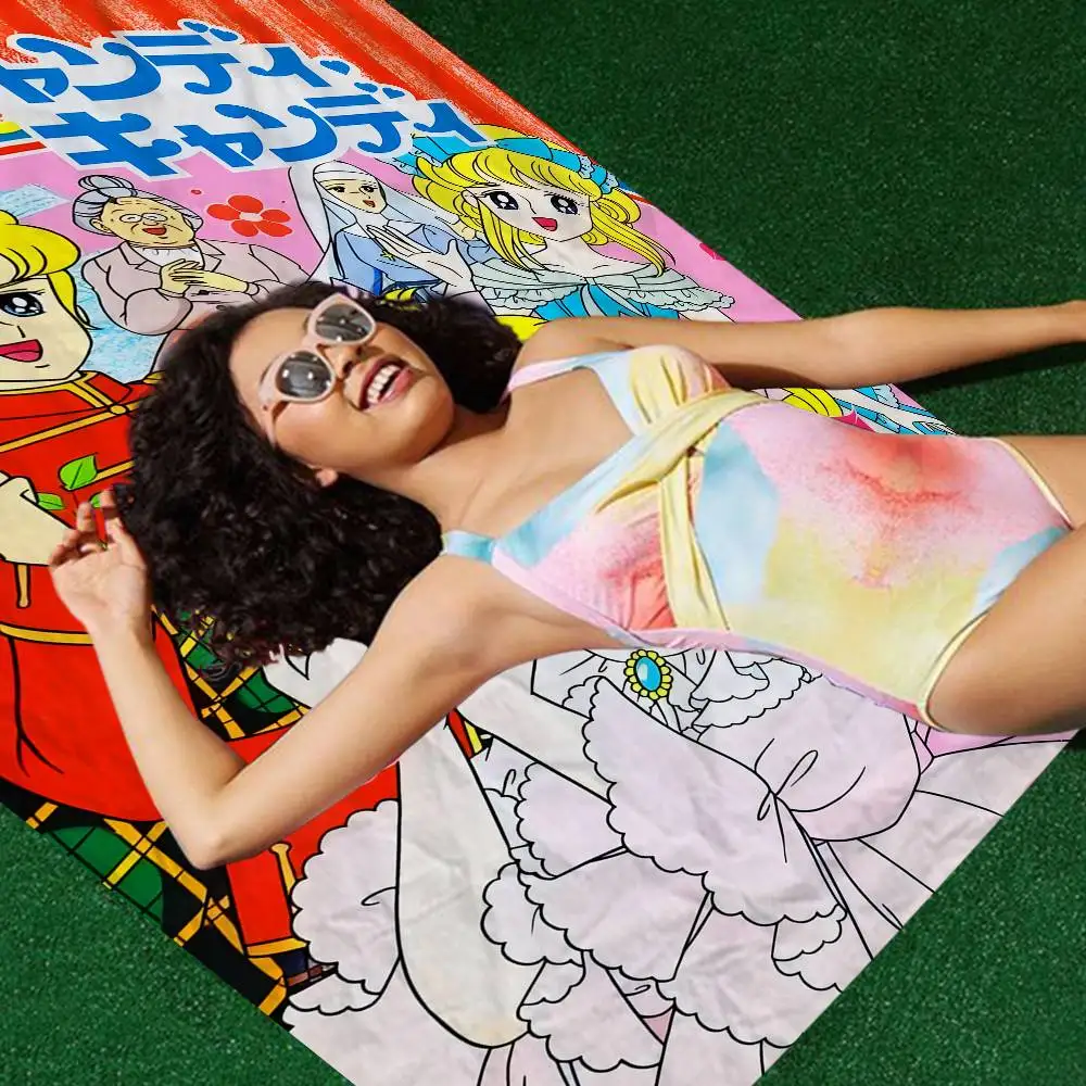 أنيمي مانغا كاندي أنيمي بطانية من الألياف الدقيقة التجفيف السريع مناشف الشاطئ المتضخم الطباعة سوبر ماصة بطانية منشفة حمام السباحة
