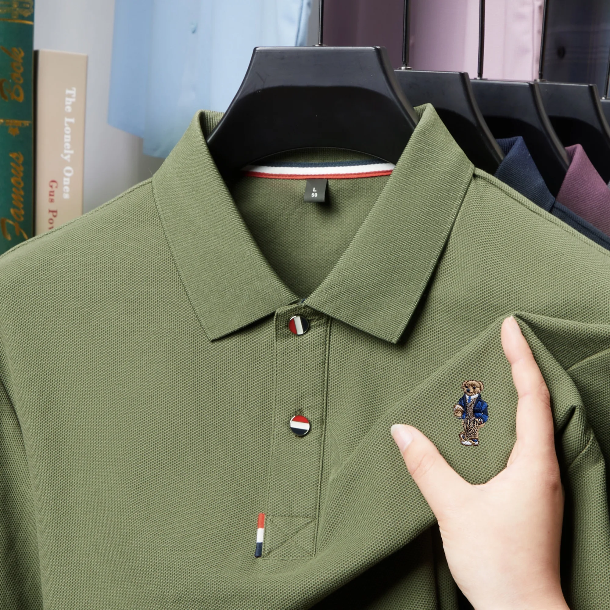 

Новый летний мужской 100% чистый хлопок короткие рукава бизнес отдых комфорт воздухопроницаемость поло рубашка изысканная вышивка лацкан