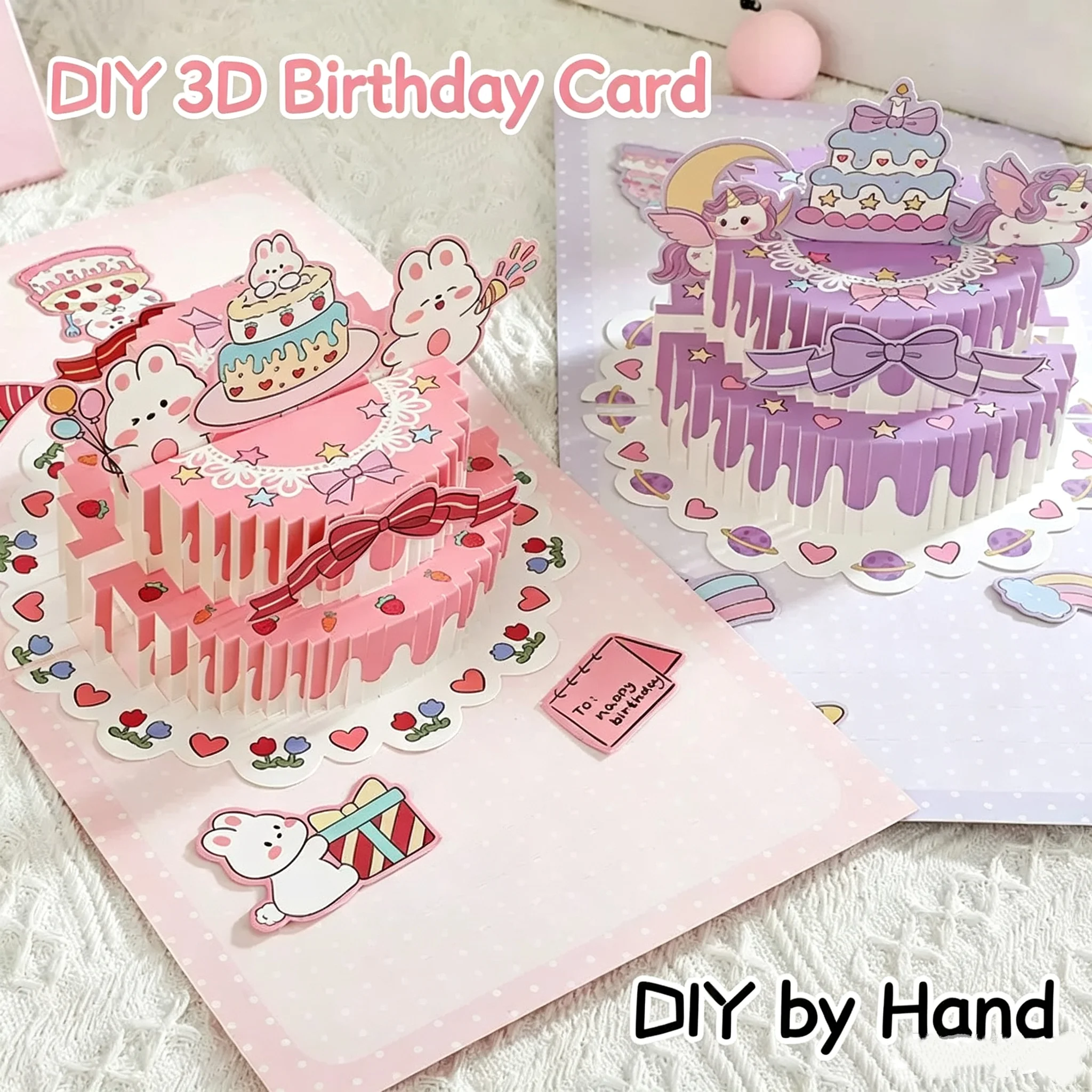DIY Glückwunschkarte zum Geburtstag, Weihnachtsgeschenkkarte, handgemachte Geburtstagstorten-Pop-Up-Grußkarte mit Umschlag, Weihnachtseinladungskarten