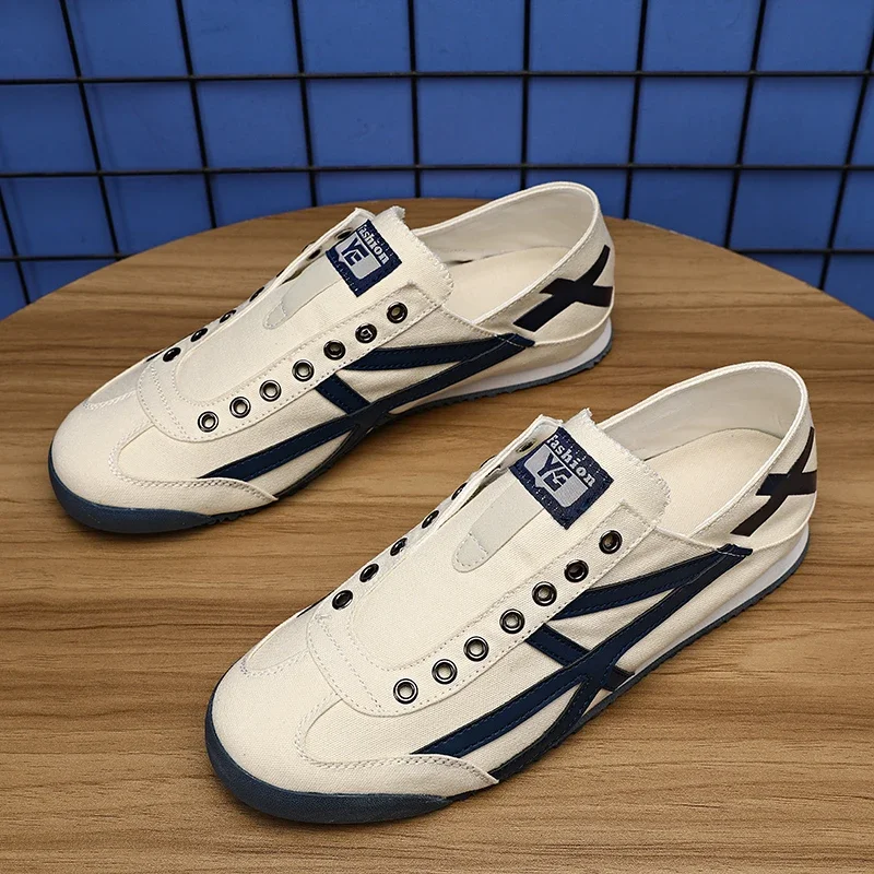 New 2024 Men Sneakers Trendy British Style Breathable Soft Male Sports Shoes Fashion Mesh Running Flats Diagonal switch sho es
