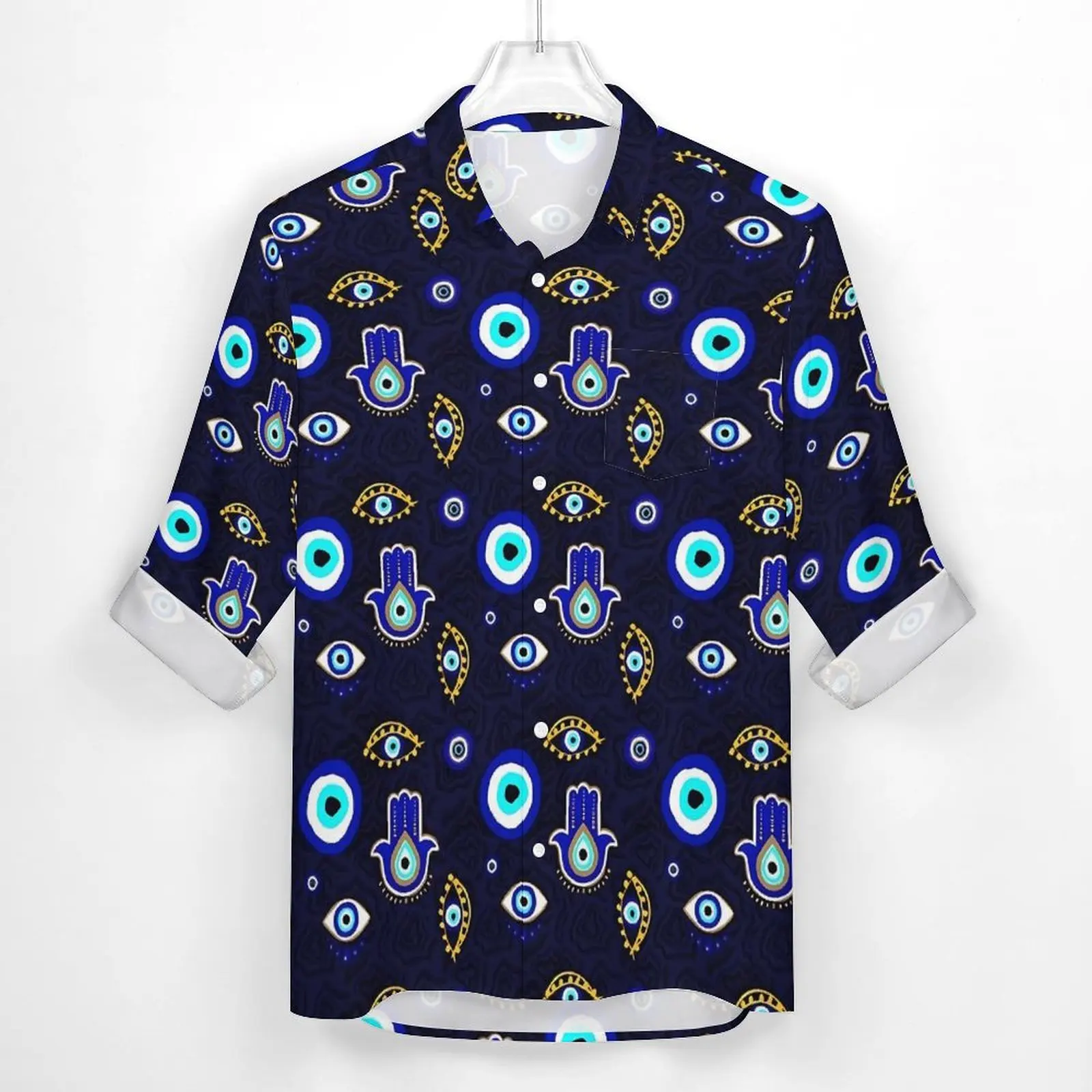 Hamsa camisa de mano con estampado de mal de ojo para hombre, camisas informales, blusas Vintage de manga larga, ropa de calle estampada, talla grande, otoño