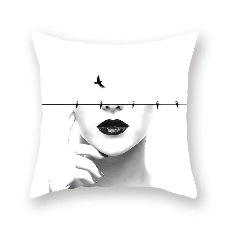 45x45cm Fashion Decorative Black Gray Lip Eye Print Pillow Case Living Room Sofa Cushion Cover   cases pillowcase