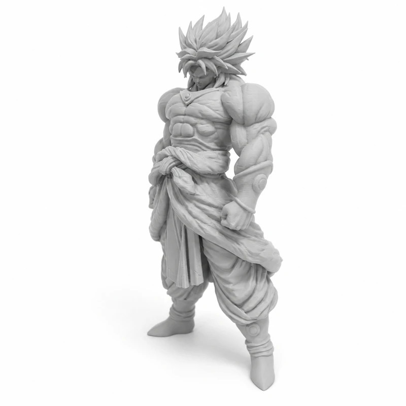 3D-Gedruckte Super Saiyan Broly Figur Dragon Ball Unbemaltes PLA Stereo-Modell Desktop-Ornament Anime-Fan Blanko-Statue Geschenk