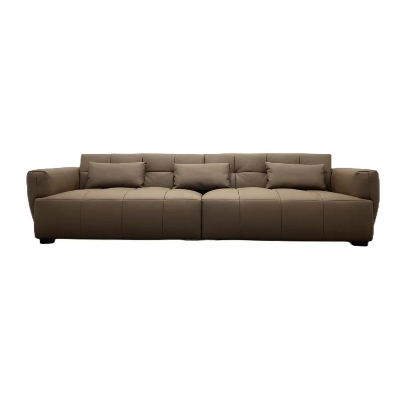 Small apartment modern Italian whaler straight row sofa, four-person combination first-layer cowhide leather sofa