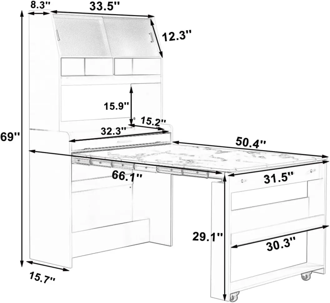Space-Saving Buffet Hutch with Foldable Table - 33.5