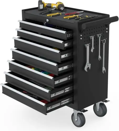 7-Drawer Rolling Tool Chest, Tool Box with 4 Wheels and Drawers, High Capacity Detachable Mobile Tool Storage Cabinet