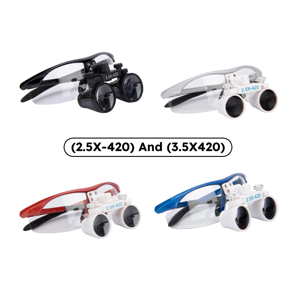 Lenti di ingrandimento dentali Occhiali da 3,5x o 2,5x Lente d'ingrandimento medica da laboratorio Dentisti Lente ottica binoculare chirurgica ultraleggera 420mm