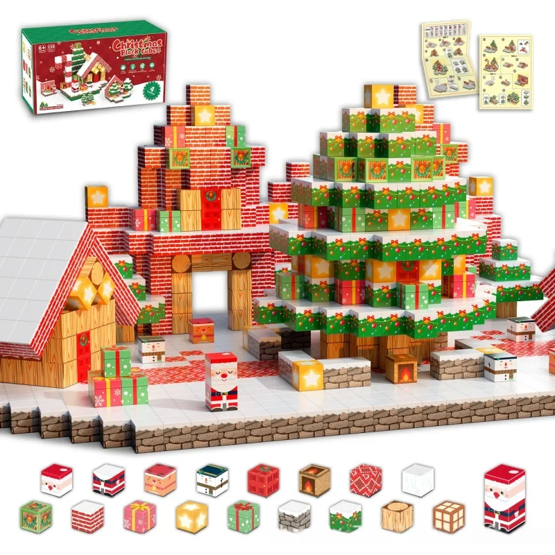 

Рождественские магнитные блоки, игрушки, детский строительный куб STEM, строительная игрушка для мальчиков и девочек, головоломка на Хэллоуин, день рождения, подарки