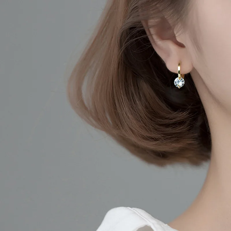 Silver Colour Classic Simple Shiny Zircon Earrings Gold Plating Crystal Stud Earrings Women Fine Jewelry Gift