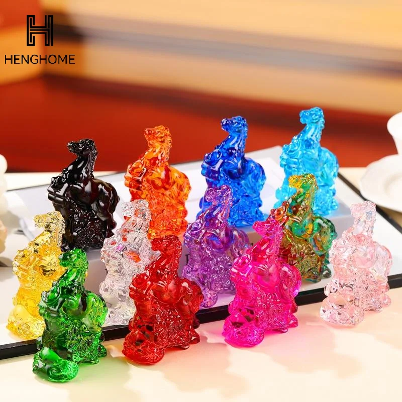 2026 Zodiac Horse Statue Feng Shui Collection Crystal Light Luxury Horse Sun Catcher Ornament Home Desktop Decoration