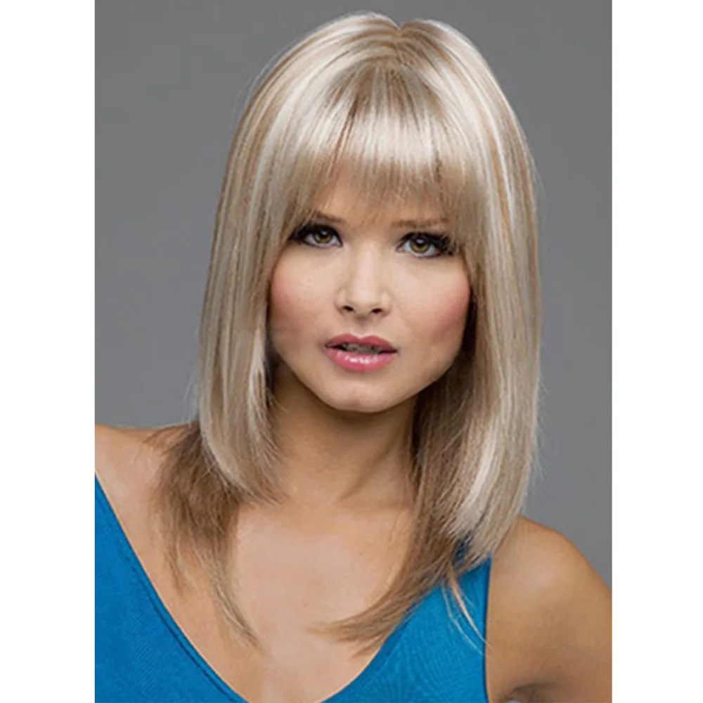 باروكة شعر مستقيمة متوسطة الطول للسيدات أوروبية وأمريكية، باروكة كاملة من الأكريليك للارتداء اليومي #5