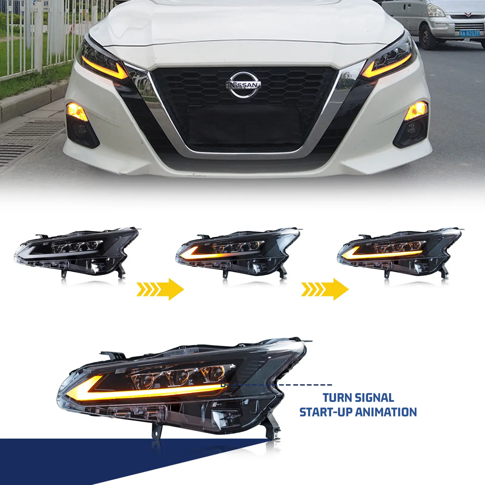 LED Headlights for Nissan Altima 2019-2024 With The Start Up Animation Sequential Turn Signal Front Light