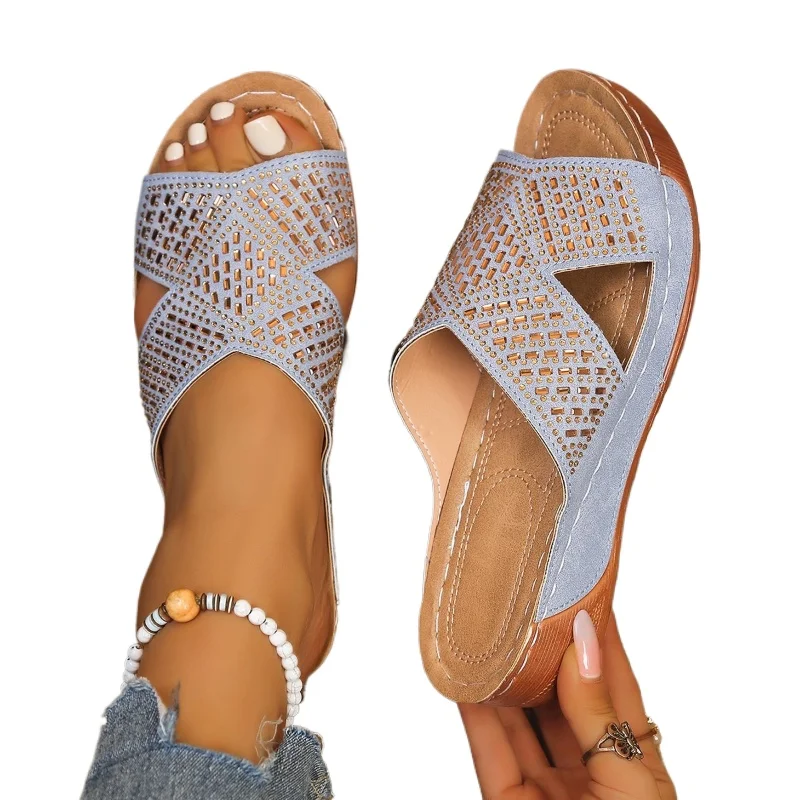 

2026 New Roman Style Women Slippers Hollow Out Summer Slippers Ladies Slip-On Wedge Shoes Platform Fashion Sandals Slides 36-43