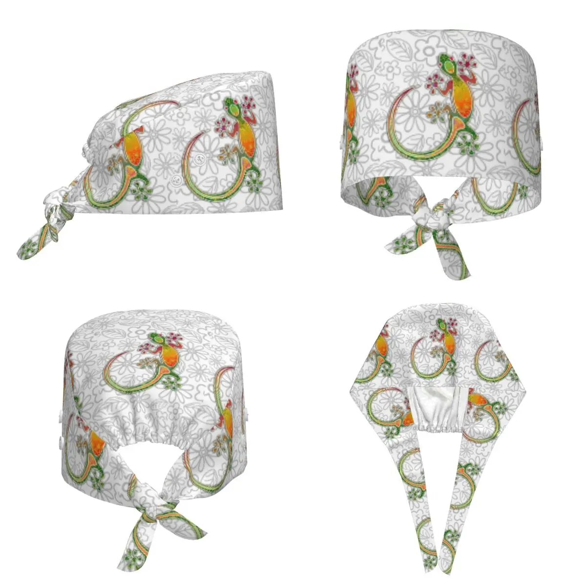 Gecko Ethnic Tribal Lizard African Scrub Hat Doctor Working Surgical Cap Unisex Adjustable Nursing Caps for Dentist