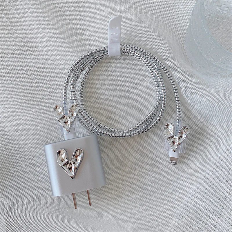 Charger Protective Case Love Spray Oil Silver Protective Case Anti-break Data Cable Protective Case