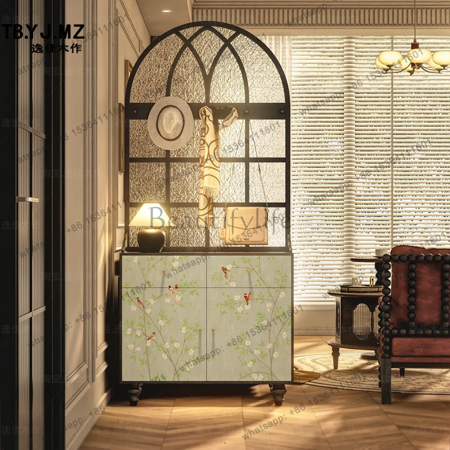 Modern fresh flower and bird screen partition entrance cabinet integrated storage cabinet