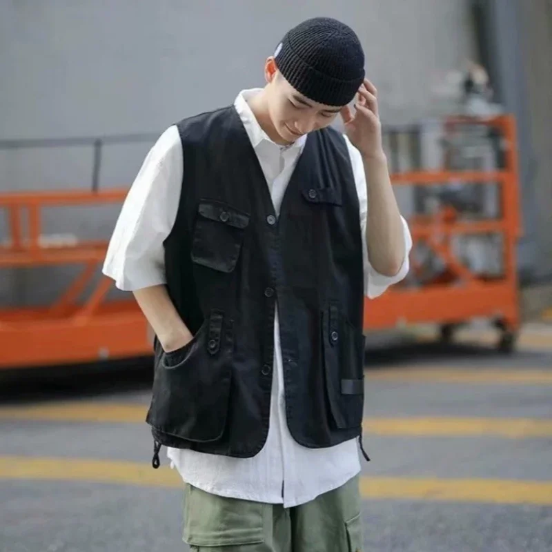 

Men's Retro Denim Vest Loose Fit Sleeveless Korean Style Student Jacket Spring Autumn Versatile Vest