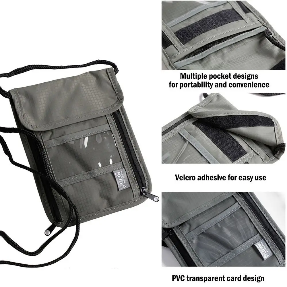 Unisex Nylon RFID Passport ID Bag Waterproof Multi-Functional ID Credit Card Holder Packet Travel