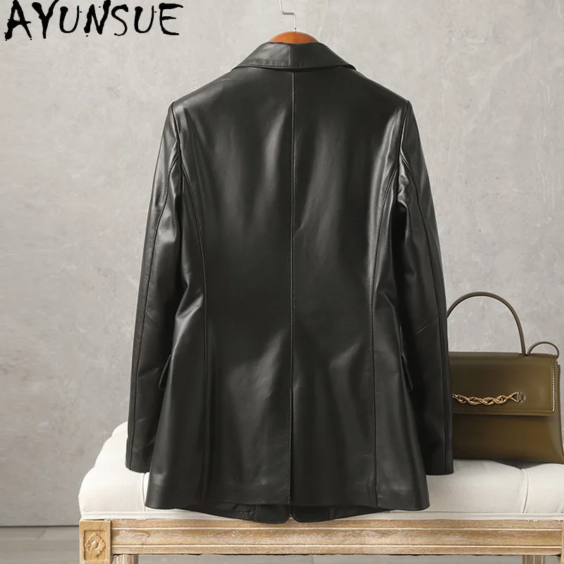 เสื้อแจ็คเก็ตหนังแกะแท้ AYUNSUE สำหรับผู้หญิง ปี 2025 เสื้อสูทผู้หญิง เสื้อผ้าแฟชั่นฤดูใบไม้ผลิและฤดูใบไม้ร่วง Jaqueta De Couro