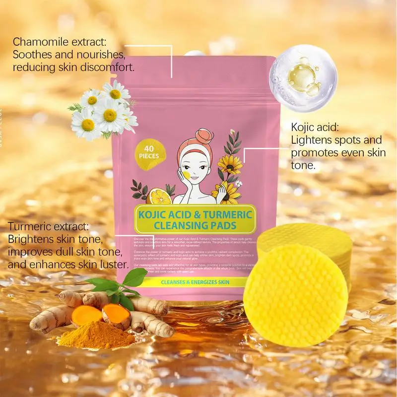 Turmeric Kojic Pads Facial Cleansing Face Wash Pads Turmeric cleaning cotton pads for Pores Cleaning Cosmetic cotton