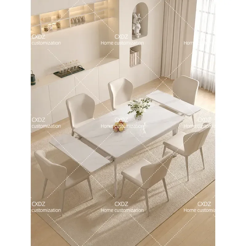 Slate Retractable Dining Table Modern Simple Cream Style Foldable Rectangular Table for Small Apartment Household Use