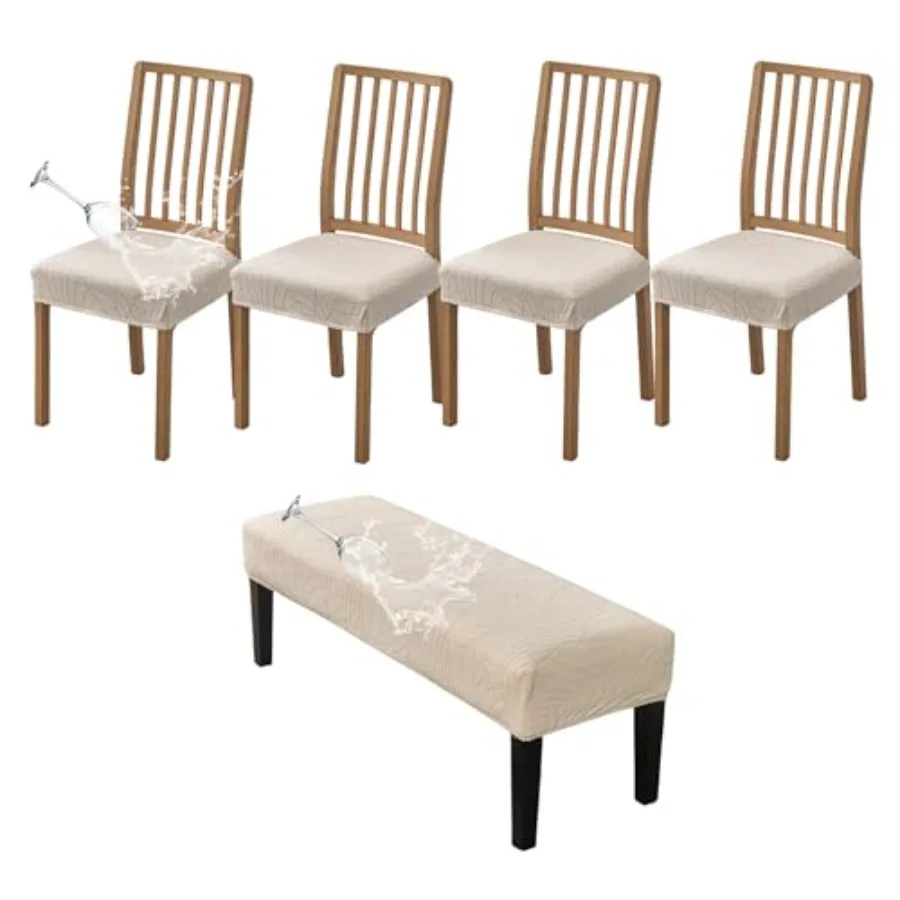 

Waterproof Dining Room Chairs Seat Covers Set of 4 with Stretch Bench Slipcover Jacquard Kitchen Chair Slipcover Washable Seat