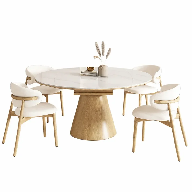 Solid Wood and Rock Slab Dining Table Set Modern Simple Retractable Folding Round Square Dual Purpose Small Household Table