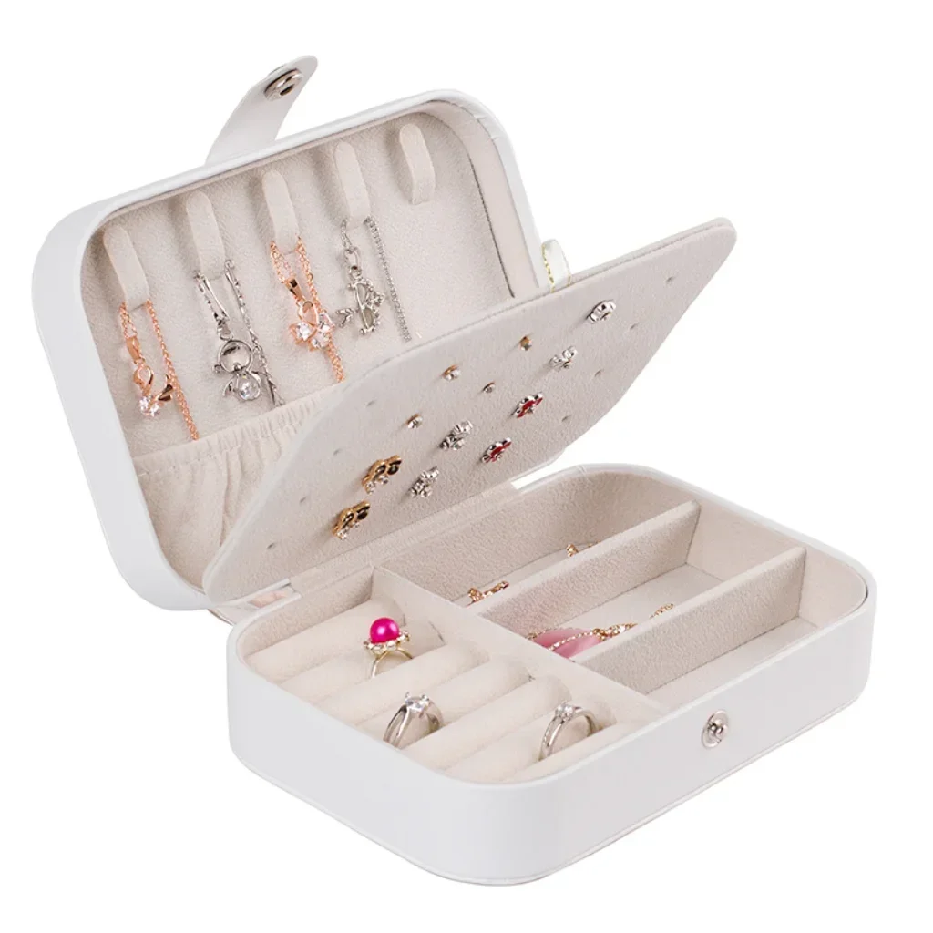 Portable Jewelry Casket Jewelry Organizer Display Travel Jewelry Case Boxes Button Leather Storage Earrings Ring Box