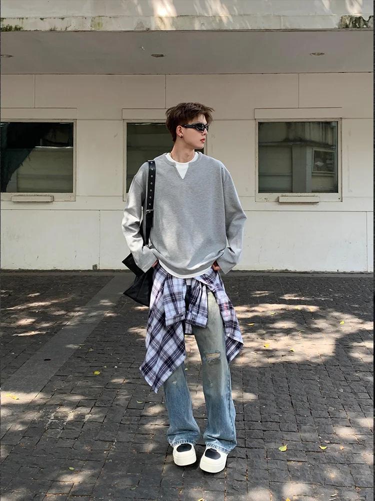 

ey Long Sve T-irt Retro American Sle round Ne Sweatirt for Men And Women Spring Autumn Season Casual Faion
