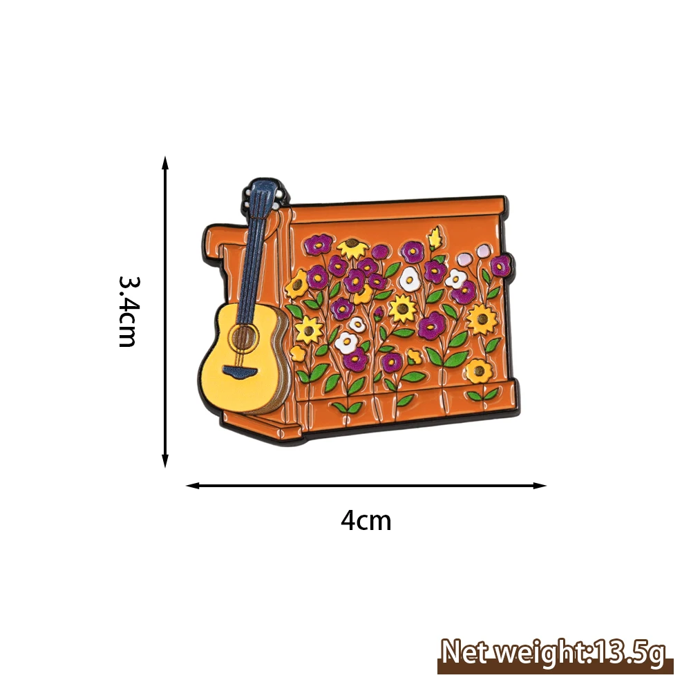 Überraschungslied Klavier Illustration Kühlschrankmagnet Vintage Blumenmuster Gitarre Fliese Literarische und Künstlerische Jugend Heimdekoration Geschenk – Detail 2