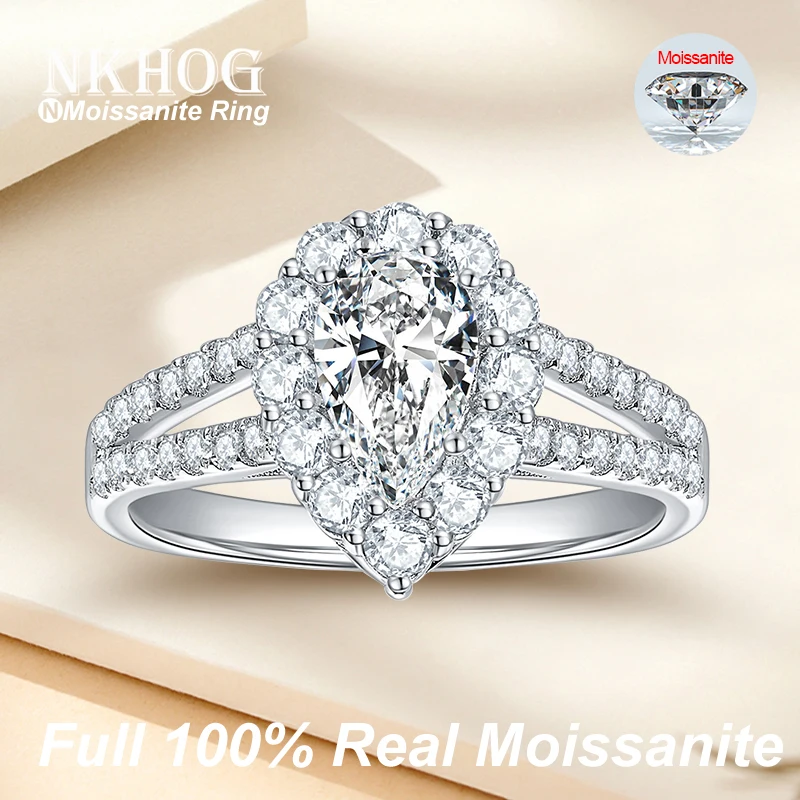 

NKHOG Full Moissanite 5*8mm Pear Cut Ring S925 Silver 18k Gold Plated Women Gift Wedding Engagement Rings Fine Jewelry Certified