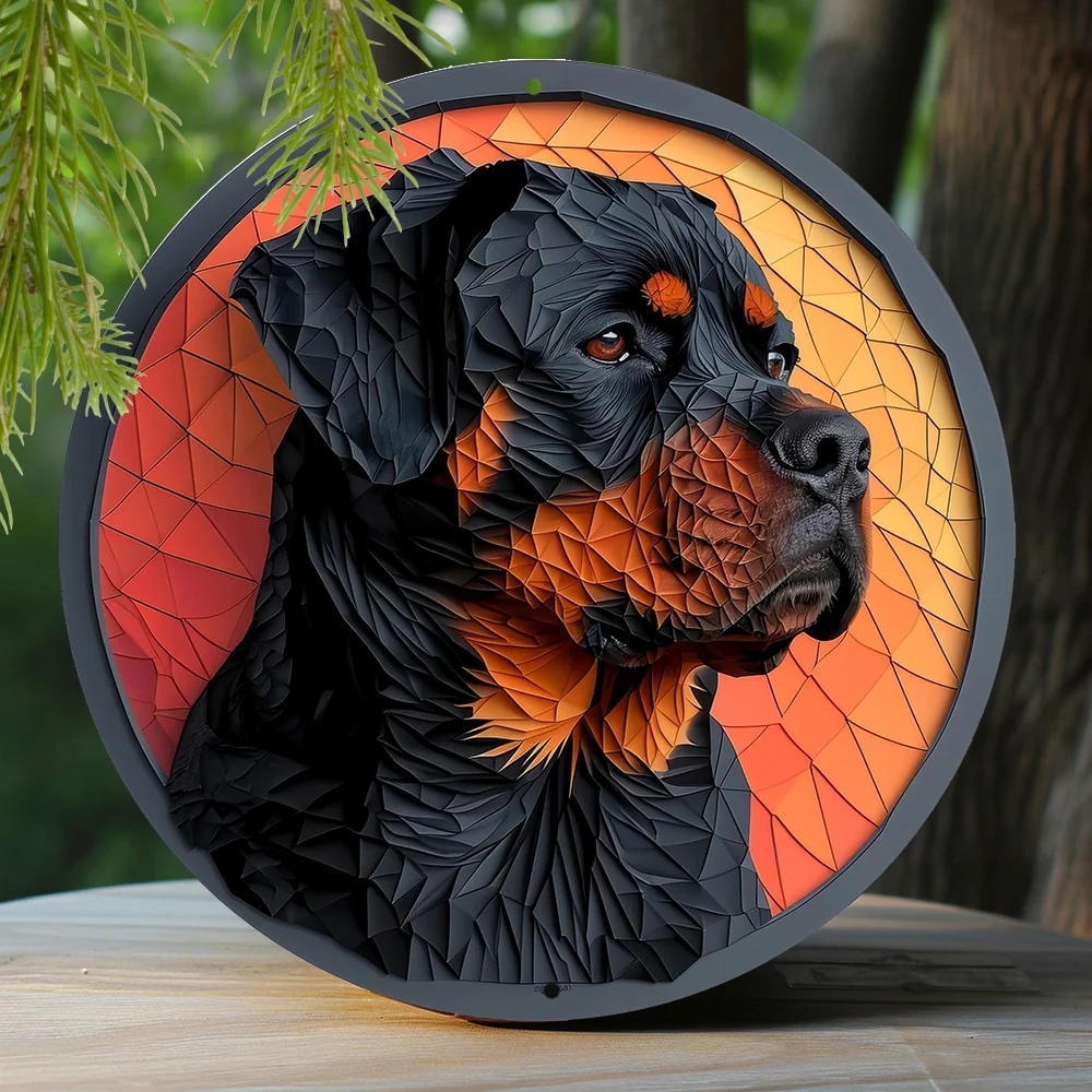 Aluminiowa metalowa tabliczka z motywem rottweilera, imitacja origami, dekoracje okienne, okrągły wieniec, prezenty dla mężczyzn do akademika, vintage wystrój domu.