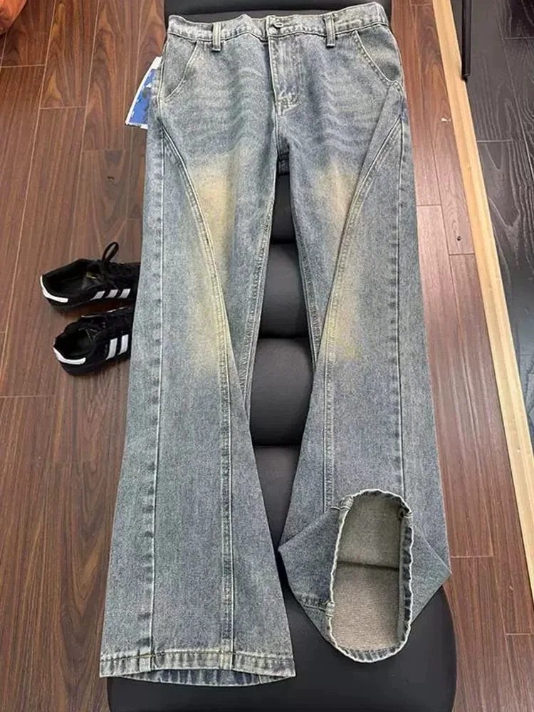 

American Vibe Men's Casual Straight Leg Jeans High Street Vintage Loose Fit Spring Autumn Biker Sle Bootcut Pants