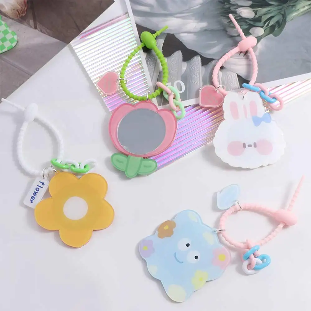 Tulip Flower Flower Small Mirror Cartoon Keychain Acrylic Little Bear Portable Flower Mirror Keyring Makeup Mirror Cartoon