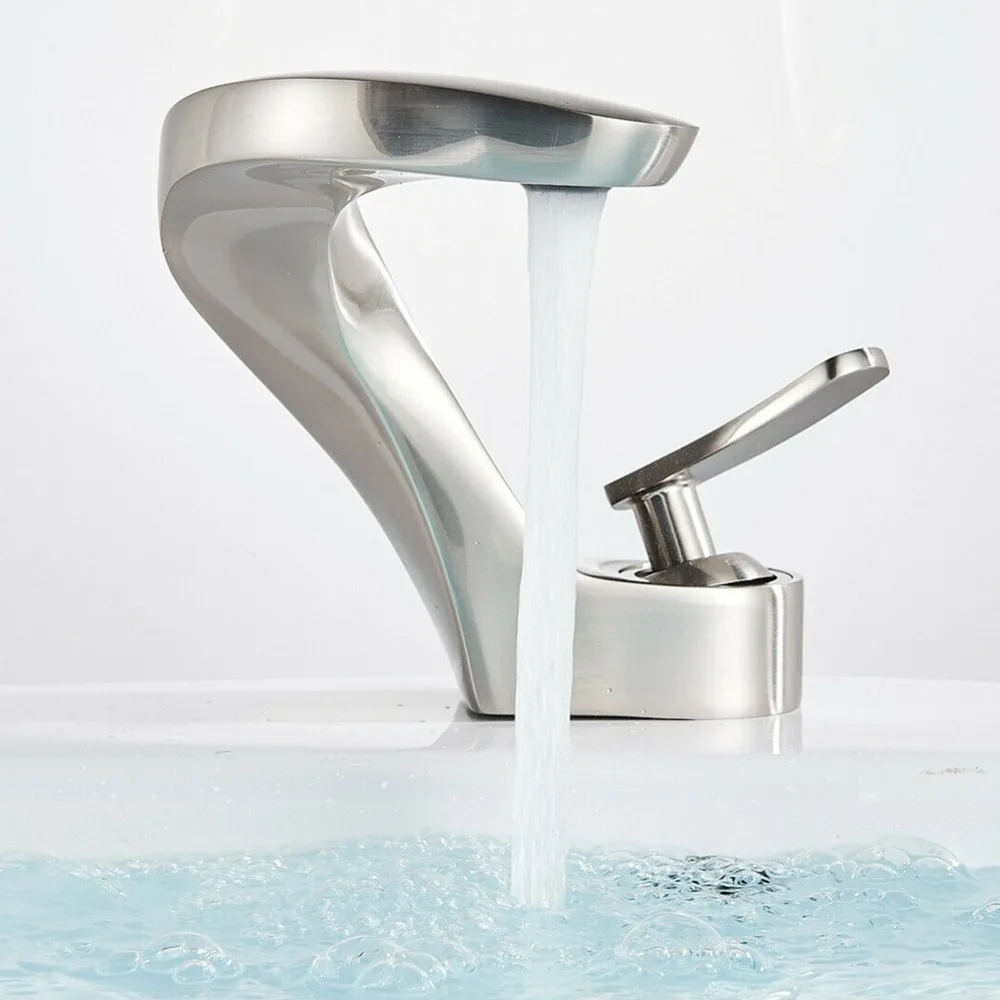 

Brushed Nickel Waterfall Bathroom Sink Faucet Basin Mixer Tap Single Handle