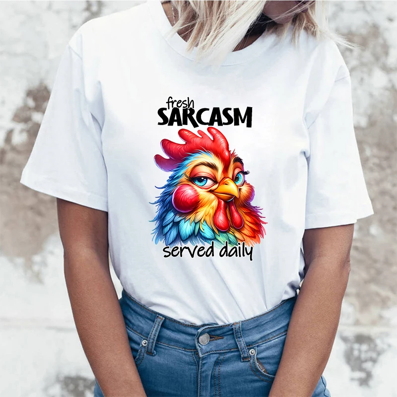 Hot Chicken Fresh Sarcasm Served Daily Letter Printing T-Shirt Men Women Fashion Short Sleeve Street Casual Personality Summer T