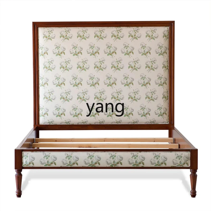 LH  French print double bed villa master bedroom 1.8 meters high-end solid wood bed