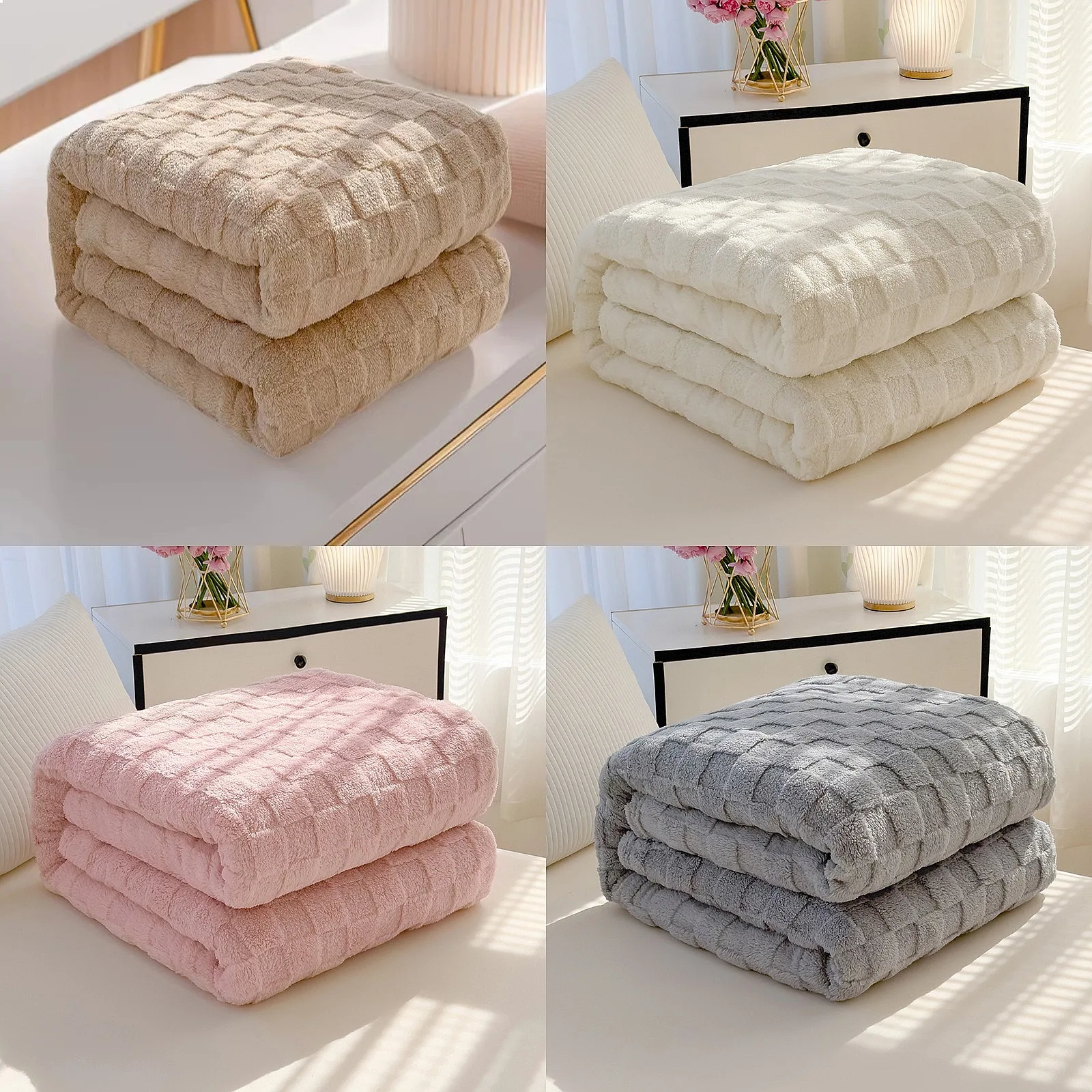 Wholesale Thick Flannel Blanket Sofa Cover Soft Tassel Throw Blanket for Office Nap Company Gift