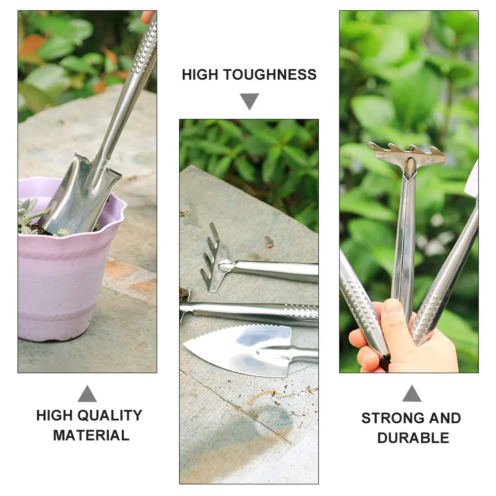 Stainless Steel Garden Tool Set Heavy Duty Mini Shovel Rake Trowel for Planting Transplanting Soil Loosening