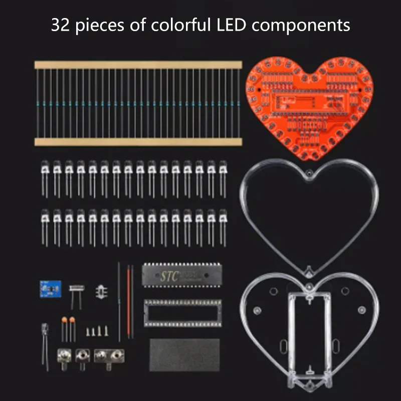LED Heart-Shaped Flow Light DIY Electronic Kit With 32 Colorful LED Lights DIY Soldering Practice Kit Battery Powered