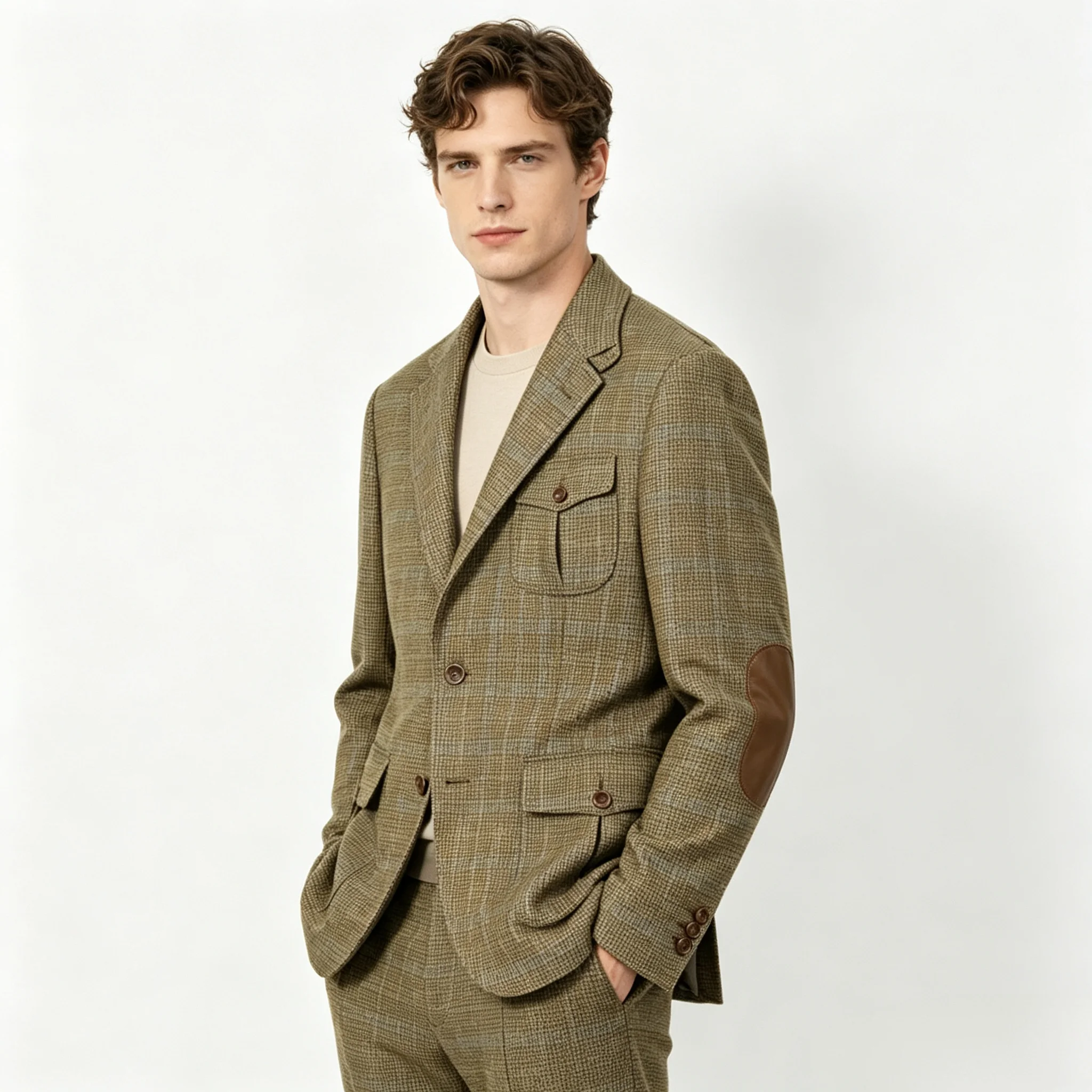 Vintage Woolen Casual Suit Set Italian Style Gentleman  High Quality Business Formal Wear Autumn Winter Checkered Long Sleeve