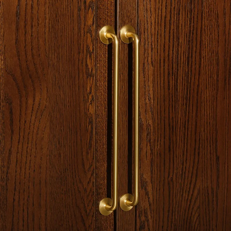 Light Luxury Retro Cabinet Pulls Solid Copper Material Cabinet Handle Simple Style Drawer Pull Double Hole Smooth Long Handle