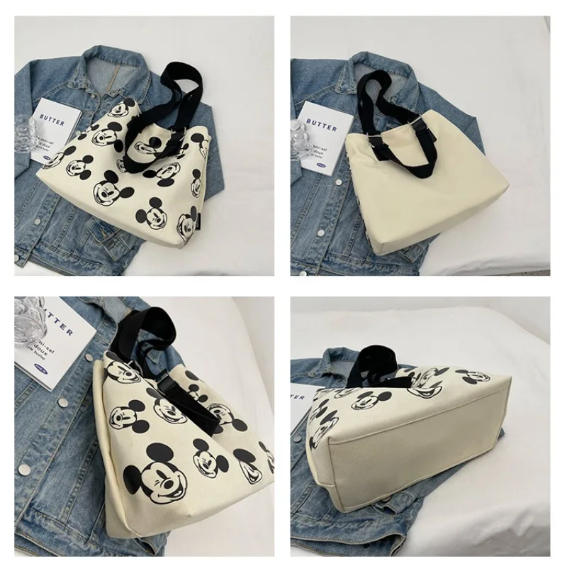 Disney Canvas Bag Women\'s 2024 Large Capacity Shoulder Handbag Cute Cartoon Mickey Student Commuting Large Bag